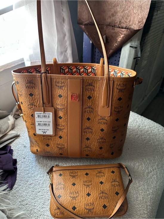 MCM Handbags - MCM Cognac Leather Shopper Tote with Matching Wristlet